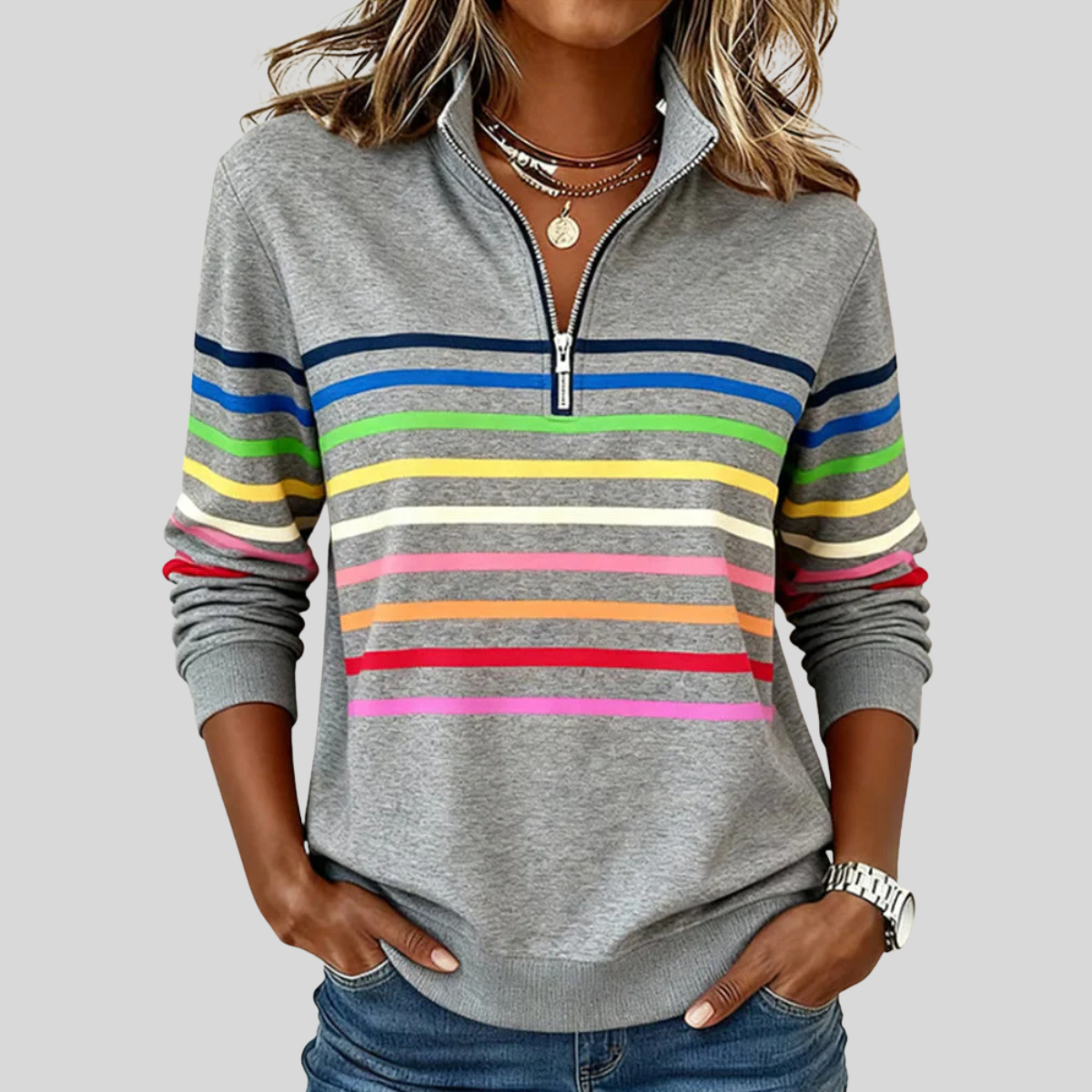 Prismette™ | Sweat-shirt à col zippé coloré à rayures