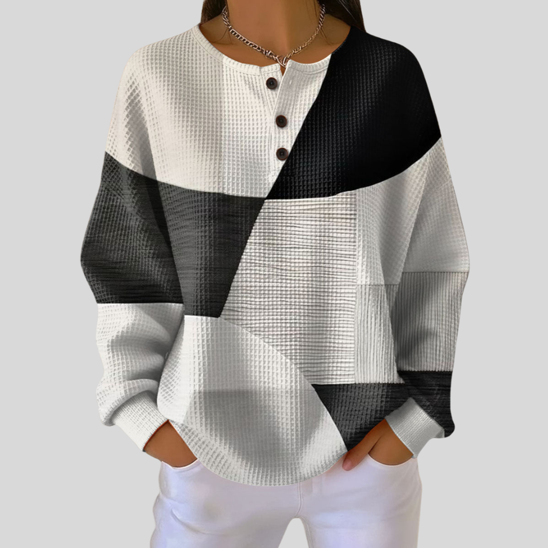 Almira™ | Sweat-shirt Henley en maille gaufrée