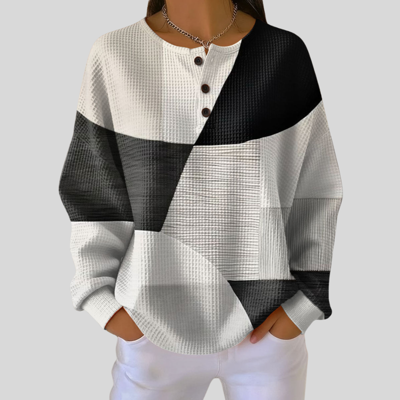 Almira™ | Sweat-shirt Henley en maille gaufrée