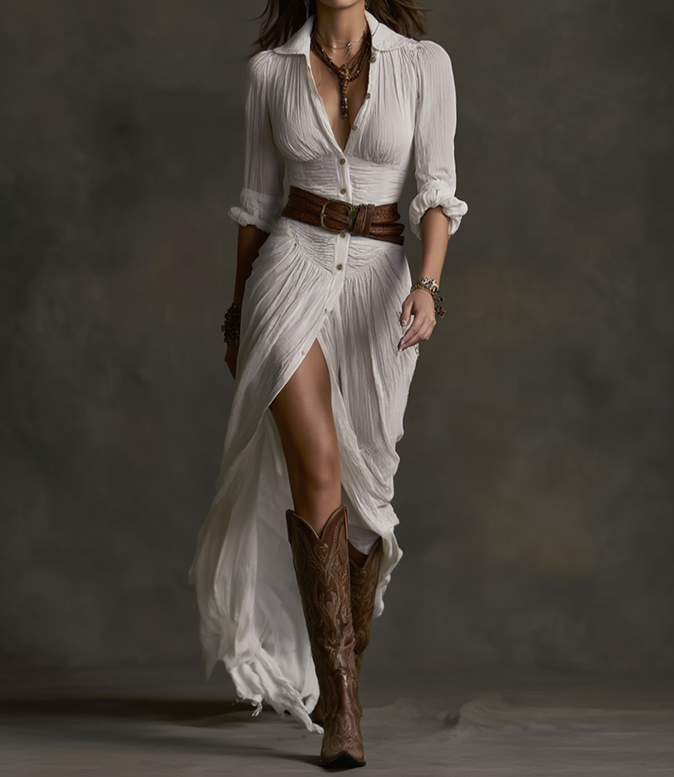 Aurore™ | Robe Longue en Lin Col Inversé