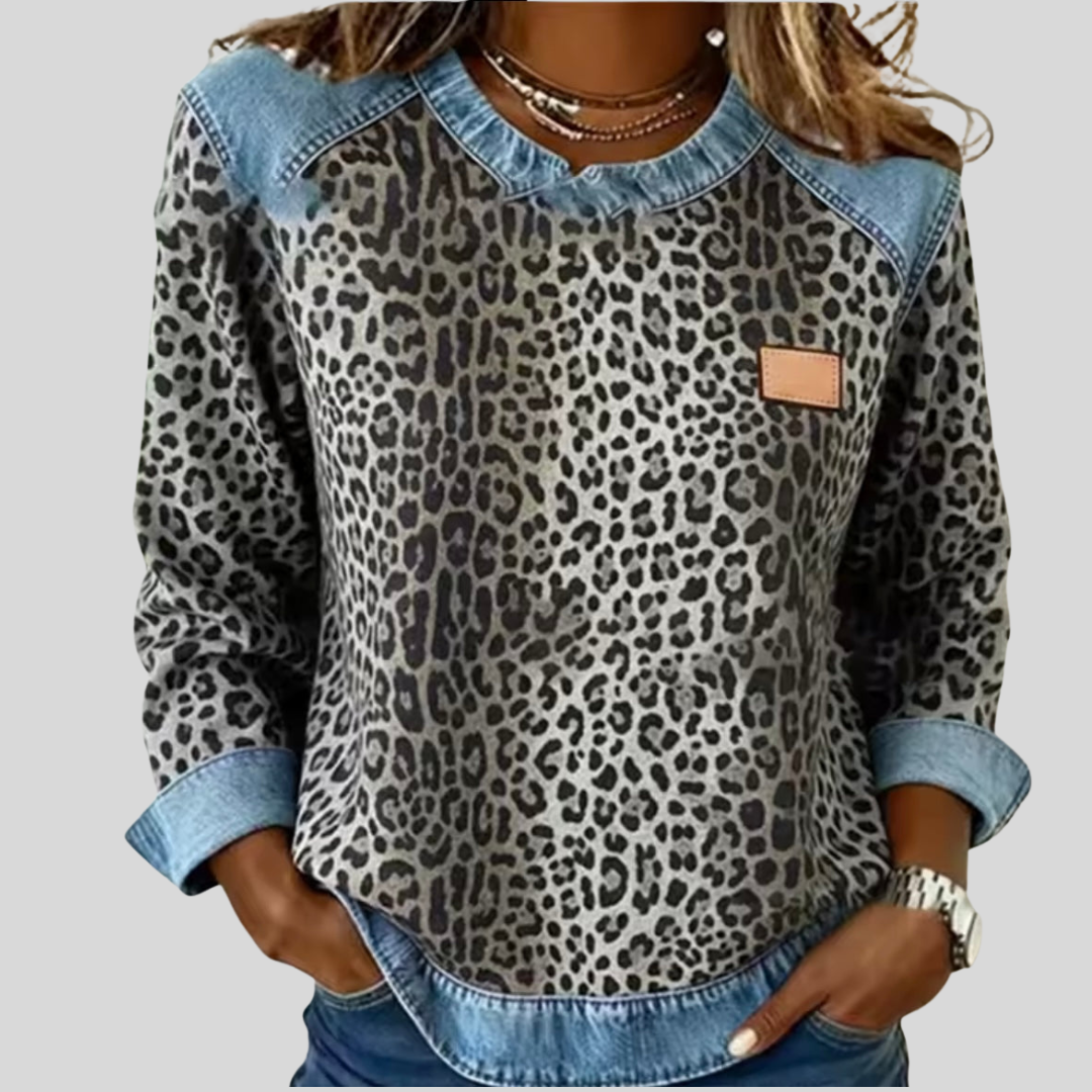 Hollyn™ | Pull en Imprimé Léopard avec Col en Jean
