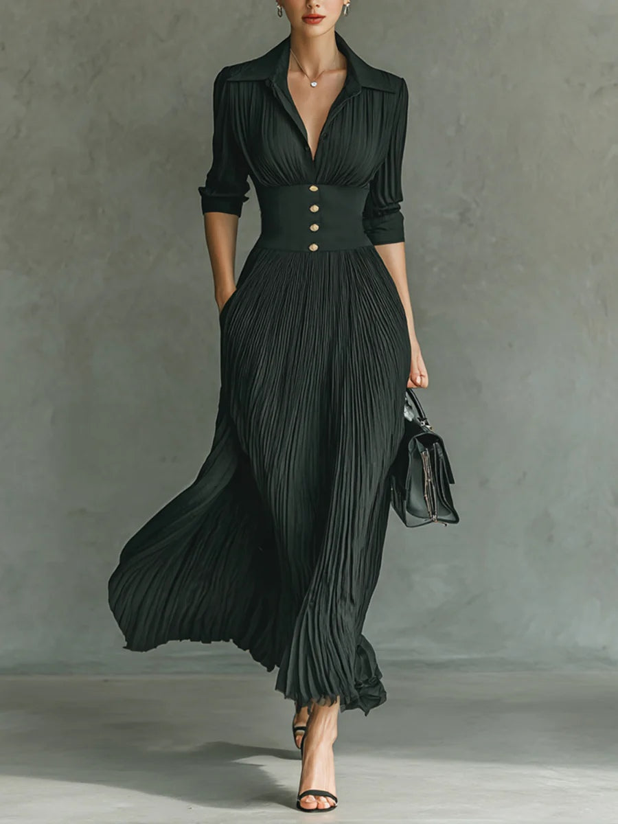 Elvire™ | Robe Longue Plissée Taille Haute
