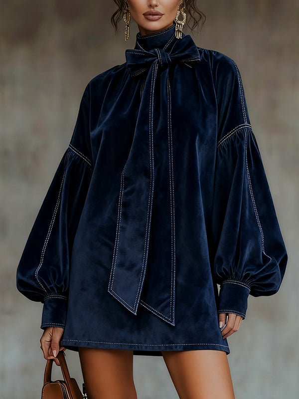 Tiphaine™ | Robe Mini en Velours à Nœud